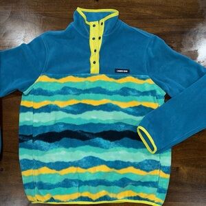 Lands End Fleece 1/4 Snap Henley Womens Size S 6-8 Long Sleeve Blue W/ Pockets